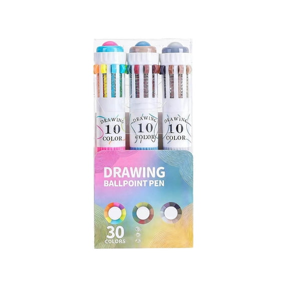 Multi-Color Ballpoint Pens, 3 Pack 30 Colors in 1, Soft Grip Pen with 0.8mm Tip for Writing Drawing Journaling s Artists(Multicolor)