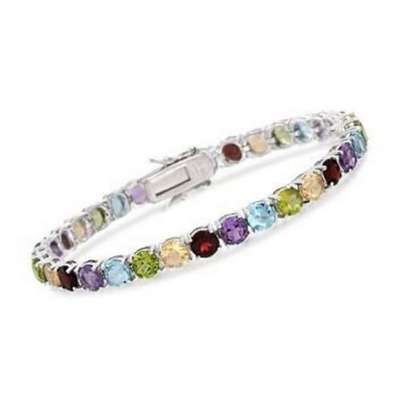 Multi Color Bracelet, 925 Sterling Silver Bracelet, Multi Gems, CZ Bracelet, Womens Bracelet, Handmade Bracelet, Natural Amethyst Peridot Citrine Topaz Garnet, Chakra Bangle, Christmas, Thanksgiving