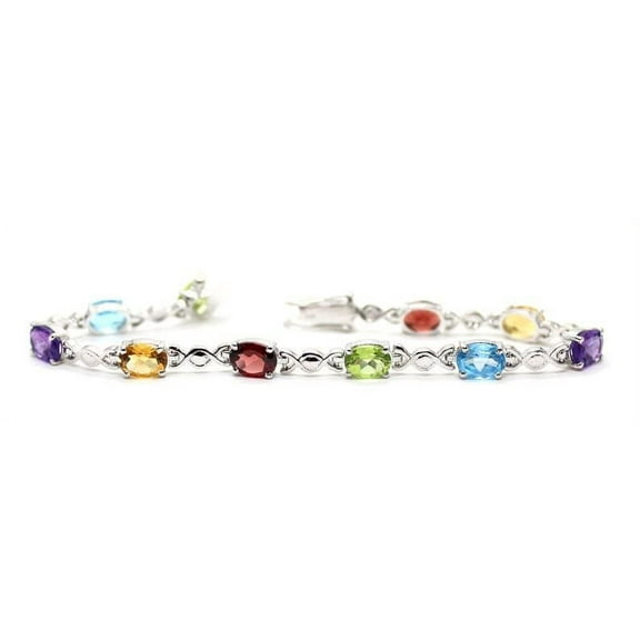 Multi Color Bracelet, 925 Sterling Silver Bracelet, Multi Gems, CZ Bracelet, Womens Bracelet, Handmade Bracelet, Natural Amethyst Peridot Citrine Topaz Garnet, Chakra Bangle, Christmas, Thanksgiving