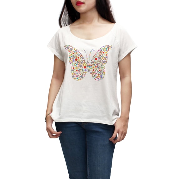 Multi Color Butterfly Printed 100% Cotton Fashion Plus Size T-shirt Tee WTS_01 L