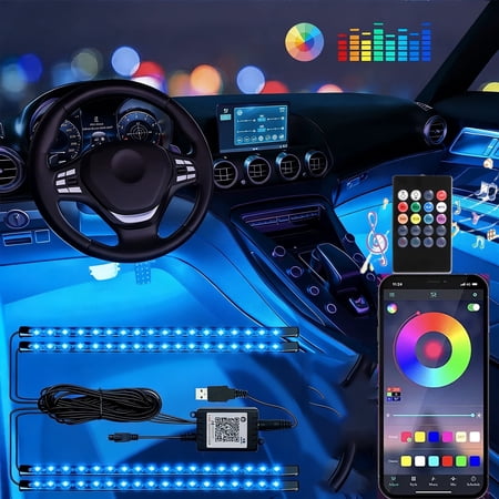 QIULIGHT Car Interior Ambient Lights, APP Control, 48LEDs 12.6 in LED Car Underglow Lights Strip, Atmosphone Universal RGB Bluetooth Sound-Responsive Interior Lights for Cars, SUVs