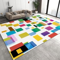 Multi-Color Cartoon Blocks Area Rug, Modern Aesthetic Art Design Living Room Rug, Low Pile Washable Bedroom Carpet, Soft Non Slip Balcony Dining Room Kitchen Nursery Rugs 4 x 6ft