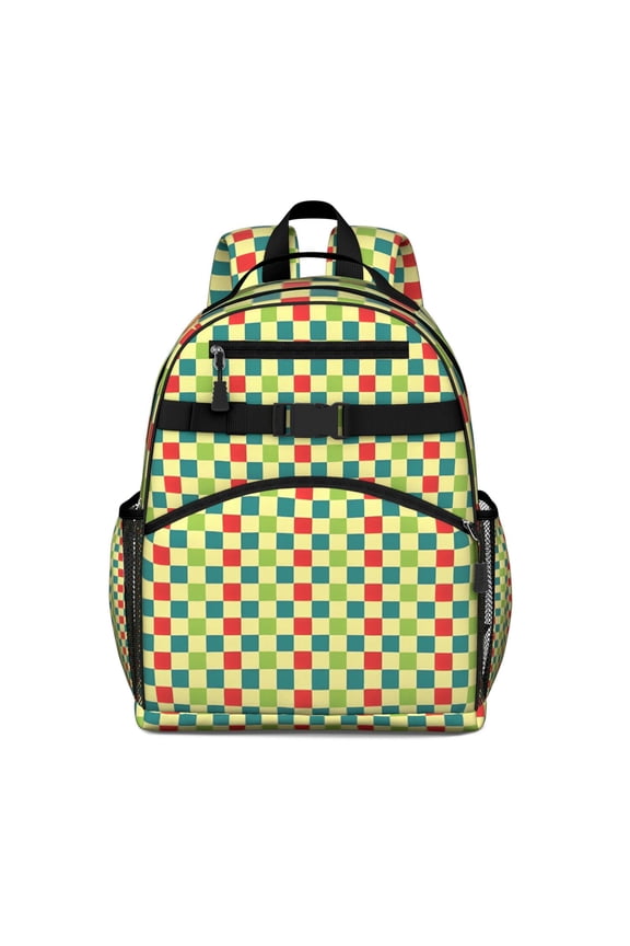 Multi Color Checkerboard Checkered Pattern Backpack for School,Cute School Bag,Schoolbag with Adjustable Shoulder Straps & Padded Back,15.25"x11.5"x5.25"