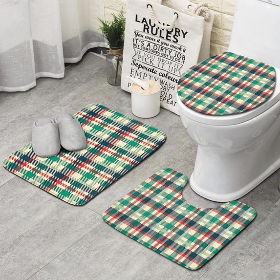 Multi Color Checkerboard Checkered Pattern Bathroom Rugs Sets 3 Piece,Toilet Cover Set,Absorbent Non Slip Bathroom Mats Sets with U-Shaped Contour Rug Toilet Rug Set