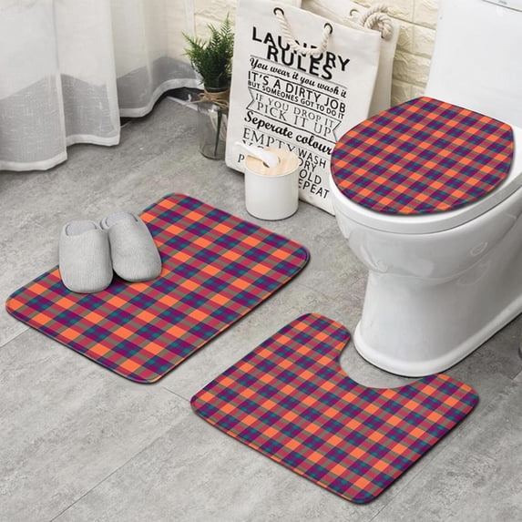 Multi Color Checkerboard Checkered Pattern Bathroom Rugs Sets 3 Piece,Toilet Cover Set,Absorbent Non Slip Bathroom Mats Sets with U-Shaped Contour Rug Toilet Rug Set
