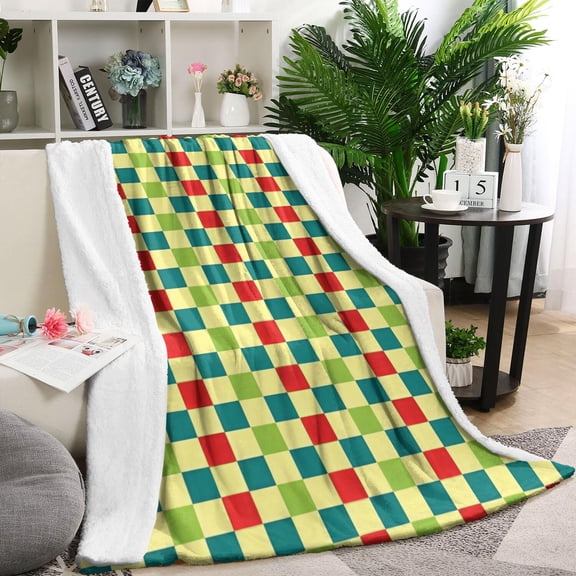 Multi Color Checkerboard Checkered Pattern Blanket,Comfortable Soft Lamb Wool Throw Blanket,All Season,Warm Lightweight Blankets for Sofa Bed Couch Living Room Chair,60"x80"