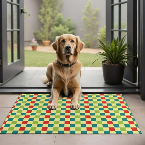 Multi Color Checkerboard Checkered Pattern Door Rugs,Washable Non Slip Door Mats Indoor,Decorative Door Mats,Entry Mat Indoor for Entrance,Bedroom,Kitchen,Bathroom,20"x32"