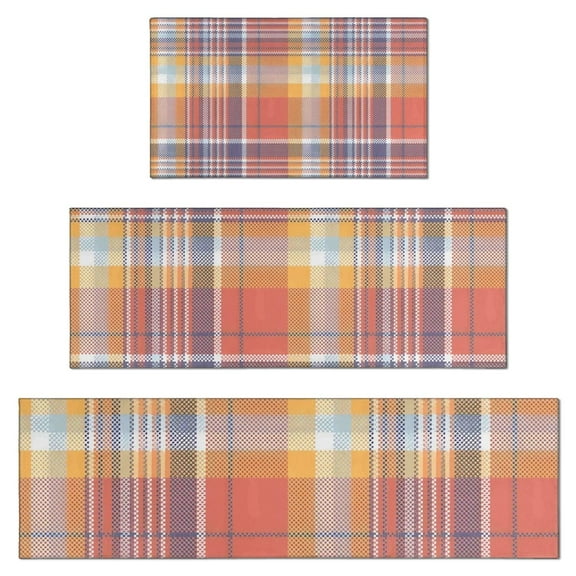 Multi Color Checkerboard Checkered Pattern Kitchen Rugs Sets Of 3,Kitchen Runner Rugs Non Skid Washable,Decorative Kitchen Floor Mats for Kitchen,Sink,Laundry,17"x30"+ 17"x47" + 17"x59"