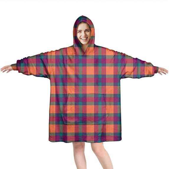 Multi Color Checkerboard Checkered Pattern Wearable Oversized Blanket,Wearable Blanket Hoodie for Adults,Cozy Hooded Blankets with Super Pockets,Super Warm Fuzzy Pullover for Women & Men