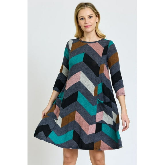 Multi Color Chevron A-Line Mini Dress | 2 Colors | S-3X