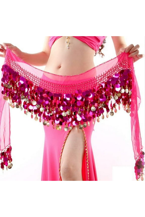 Multi Color Chiffon Belly Dance Hip Wrap Scarf Coin Sequin Waistband Skirt Drop Shipping