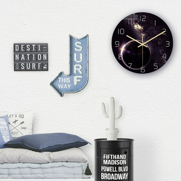 Multi Color Classic Wall Clock Universe Planet Design Silent Non Ticking for Office Room