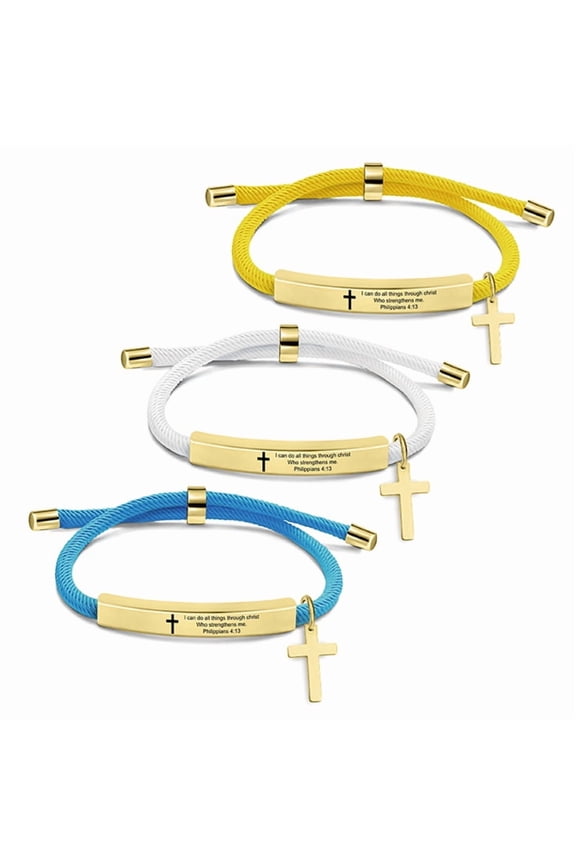 Multi-Color Cross Accessories Engraved Braided Stainless Steel Bracelets In-Stock Jewelry Holiday Gifts