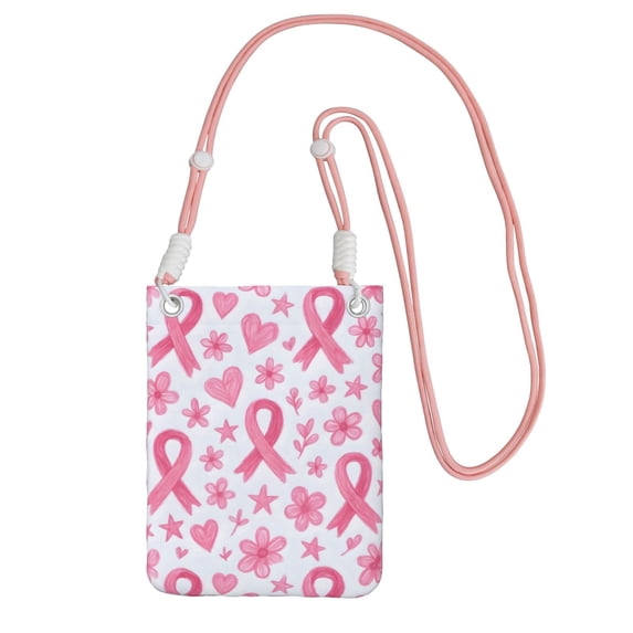 Multi-Color Cross-Body Handbag 8.27×5.91in Waterproof, Scratch-Resistant And Odor-Free Detachable Shoulder Strap Artistic Pink Ribbon Pattern With Sketched Elements