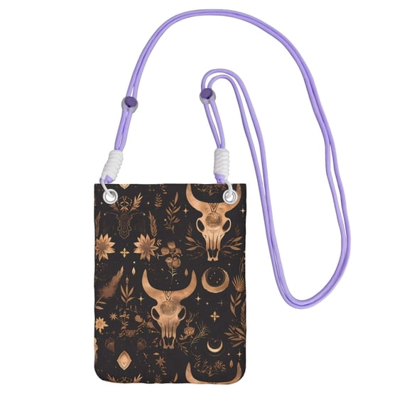 Multi-Color Cross-Body Handbag 8.27×5.91in Waterproof, Scratch-Resistant And Odor-Free Detachable Shoulder Strap Bohemian Cow Skull Crescent Moon Flower