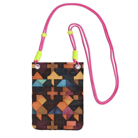 Multi-Color Cross-Body Handbag 8.27×5.91in Waterproof, Scratch-Resistant And Odor-Free Detachable Shoulder Strap Saddlebrown Colorful Houndstooth Hand-Drawn Sketch_1
