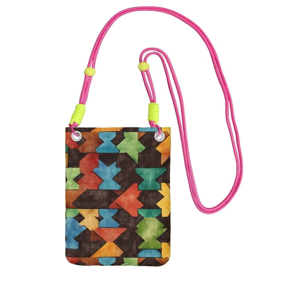 Multi-Color Cross-Body Handbag 8.27×5.91in Waterproof, Scratch-Resistant And Odor-Free Detachable Shoulder Strap Saddlebrown Colorful Houndstooth Hand-Drawn Sketch_3