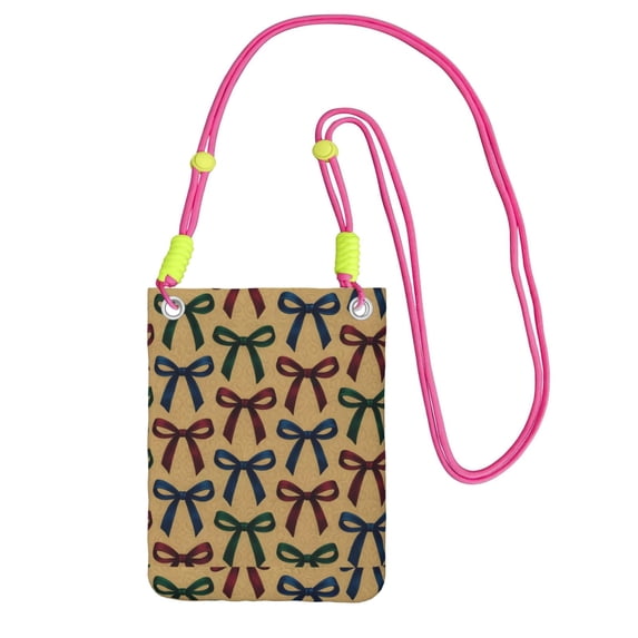 Multi-Color Cross-Body Handbag 8.27×5.91in Waterproof, Scratch-Resistant And Odor-Free Detachable Shoulder Strap Sophisticated Thin Velvet Jewel Tone Ribbon Bow Pattern