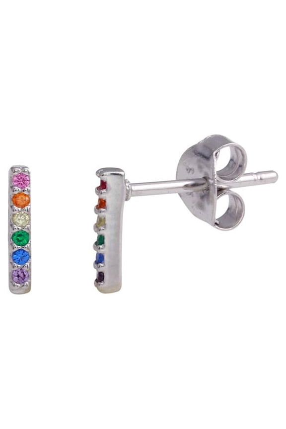 Multi-Color Cubic Zirconia Mini Bar Stud Earring Sterling Silver