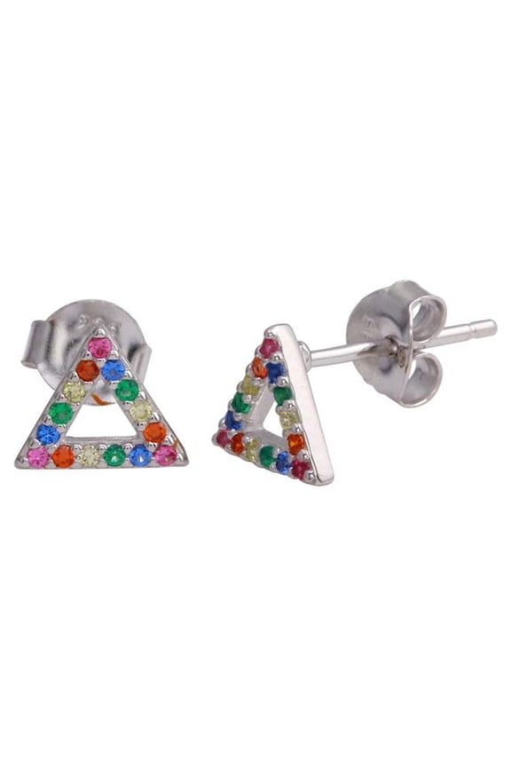 Multi-Color Cubic Zirconia Mini Triangle Stud Earring Sterling Silver