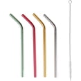 thumbnail image 1 of Multi Color Curved Aluminum Drinking Straws. 4 Pack (Silver, Gold, Red and Green), 1 of 5
