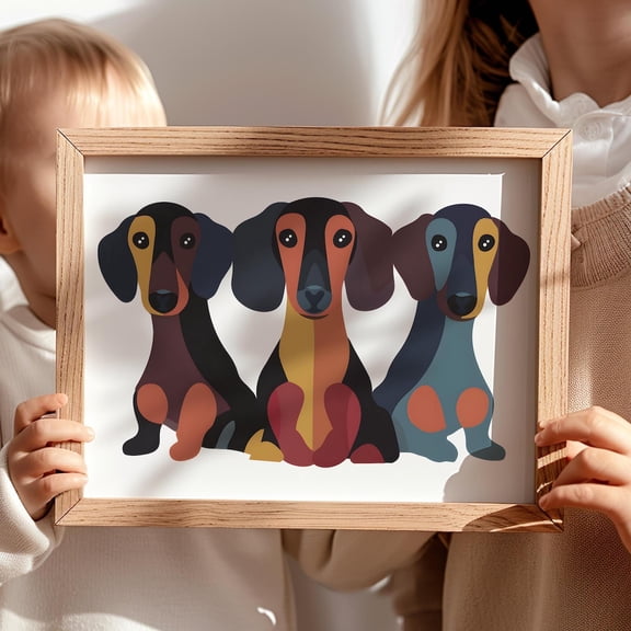 Multi Color Dachshund Dogs Vector Illustration Cute Whimsical Colorful Lover Minimalist Modernism, Unframed Canvas