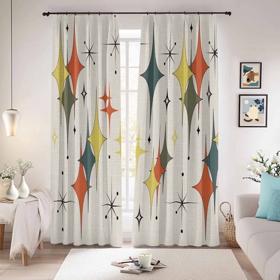 Multi-Color Diamond Blackout Curtains for Bedroom/Living Room, Pinch Pleated Black Out Curtains, Modern Geometric Middle Century Beige Room Darkening Window Drapes with Hooks 2 Panels, 39"x70"