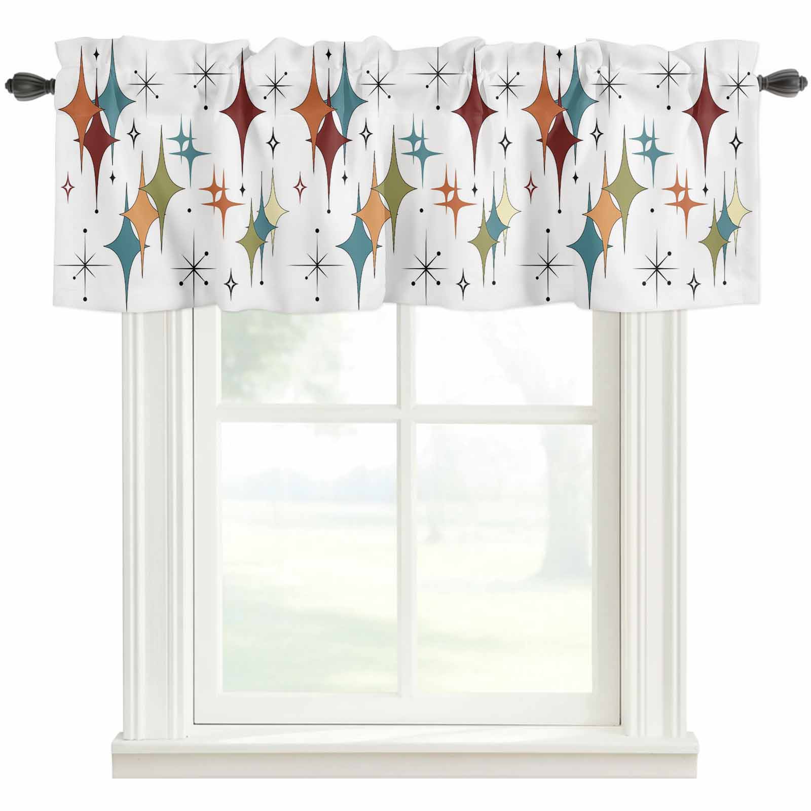 Multicolor Valance Multi-Color Diamond Rod Pocket Curtain Valance, Modern Geometric Middle ...
