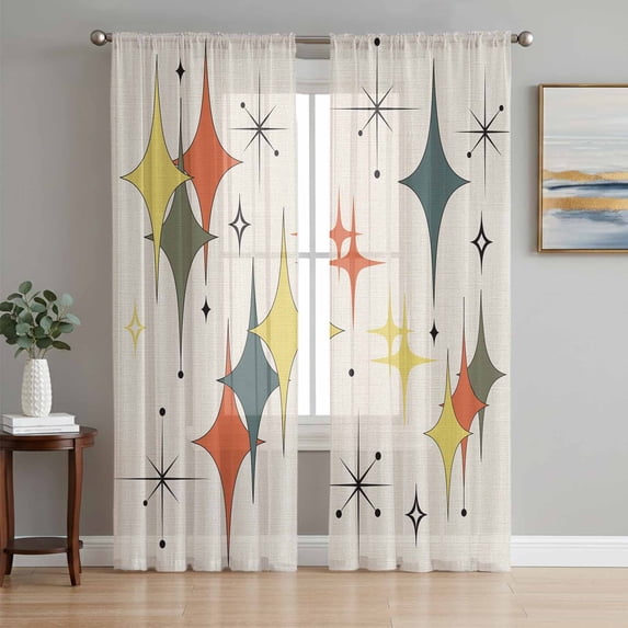 Multi-Color Diamond Sheer Curtains 63 Inch Length 2 Panels Set Window Treatments, Modern Geometric Middle Century Beige Rod Pocket Semi Curtains for Living Room/Bedroom/Kitchen Décor, 104"W x 63"L