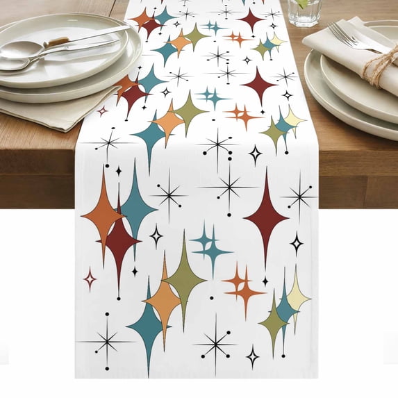 Multi-Color Diamond Table Runner - 48 Inch Long, Kitchen Dining Table Runner Dresser Scarves, Modern Geometric Middle Century White Farmhouse Decor for Coffee Tables Wedding Party Banquet