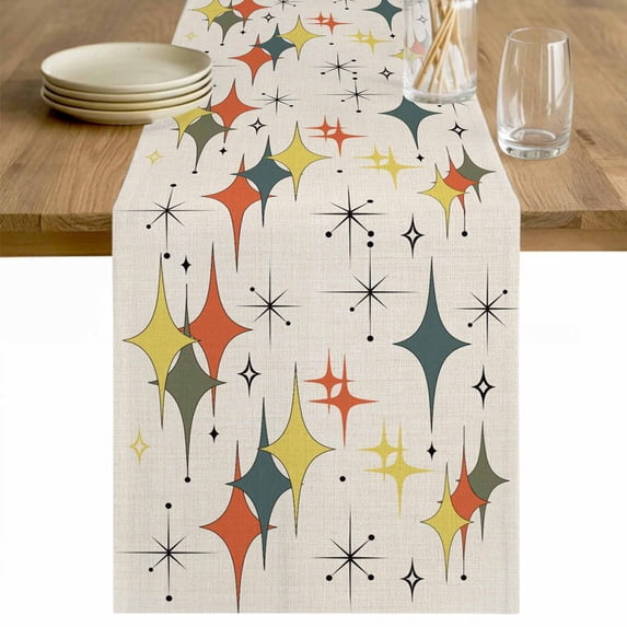 Multi-Color Diamond Table Runner - 70 Inch Long Modern Geometric Middle Century Beige Cotton and Linen Blended Dress Scarves Farmhouse Table Runner for Kitchen Dining, Coffee Table, 13" x 70"