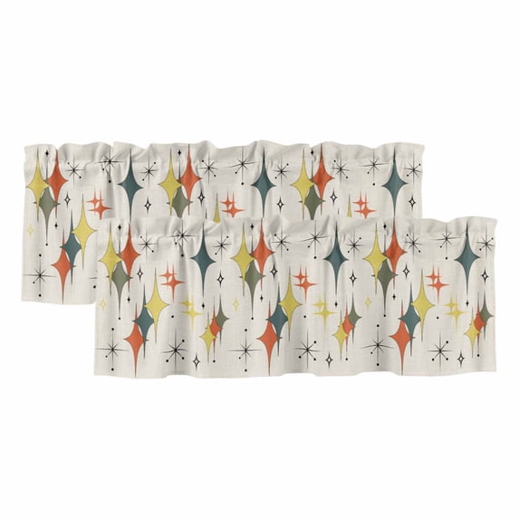 Multi-Color Diamond Valances for Windows, Decorative Rod Pocket Window Valance Curtains, Modern Geometric Middle Century Beige Short Curtain Drapes for Kitchen/Living Room, 2 Panels, 42" W x 18" L