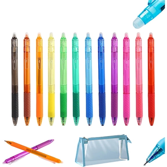 Multi Color Erasable Gel Pens, 12 Pack 0.7mm Retractable Fine Point, Smooth Writing Comfort Grip, Built-in Eraser Make Mistakes Disappear for Note Taking Journaling Drawing