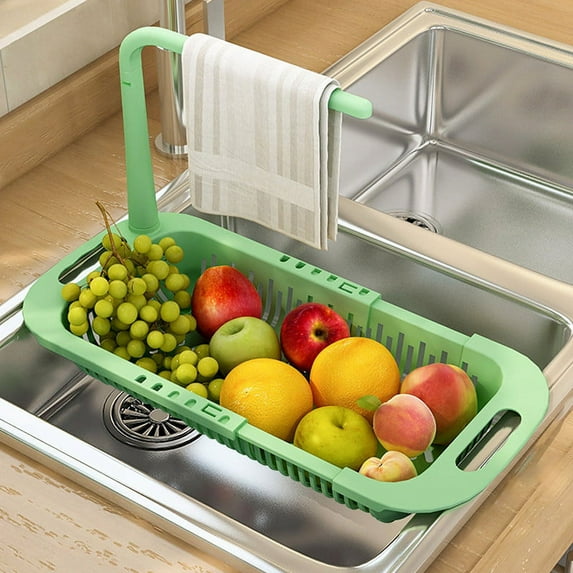 Multi Color Expandable Over Sink Storage Rack, Adjustable Length 13.38-17.72 Inch with Towel Bar and Drain Holes, 7 Inch Wide Kitchen Sink Organizer and Drying Shelf