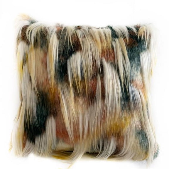 Multi Color Fancy Feather Animal Faux Fur Luxury Throw Pillow - 18 x 18 in.