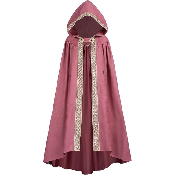 Multi Color Fantasy Cape, Hooded Long Cape Cloak With Lace Trim, Medieval Witch Wizard Hood Robe for Halloween Cosplay, 6 Color Lightweight Full Length Costume Cloak, Pink One Size