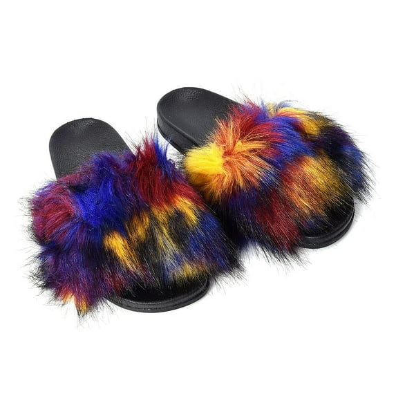 Shop LC Multi Color Faux Fur Open Toe -Slip Slippers Size - (9/10) Valentines Day Gifts