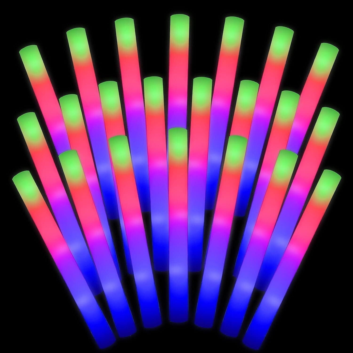 118PC Multi-Color Flashing Foam Sticks, Battery Included Light Up ...
