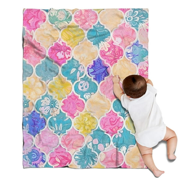 Multi Color Floral Checkered Pattern Blanket,Comfortable Soft Flannel Throw Blanket,All Season,Warm Lightweight Blankets for Sofa Bed Couch Living Room Chair,30"x40"