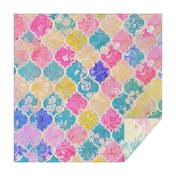 Multi Color Floral Checkered Pattern Square Tablecloth,Waterproof Square Table Cover,Wipeable Spillproof Washable Table Cover for Home Kitchen Party Decor 52"x52"(132x132cm)