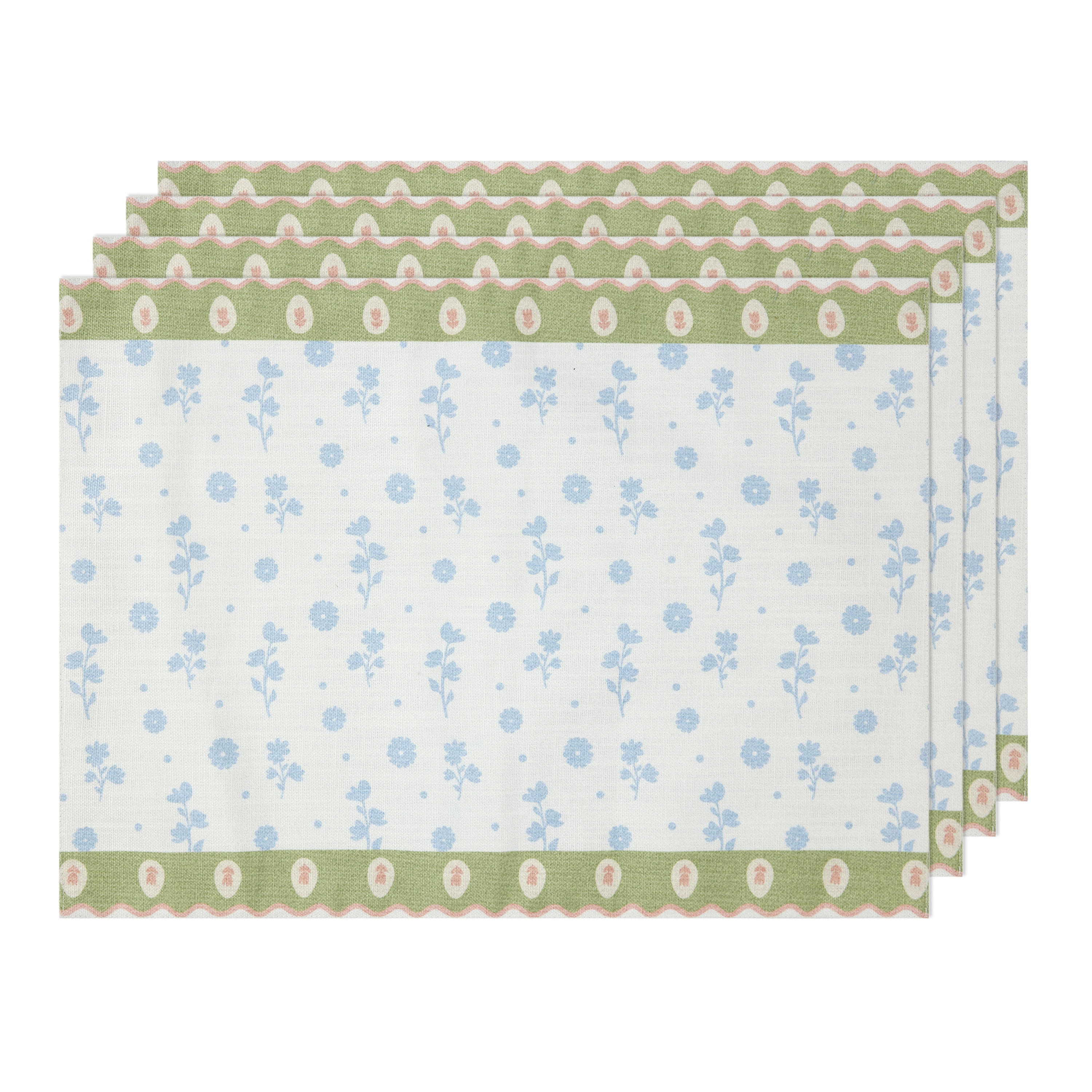 Floral 4 Pack Table Placemat Set - 14" x 19" Each - 100% Cotton, Multi-color