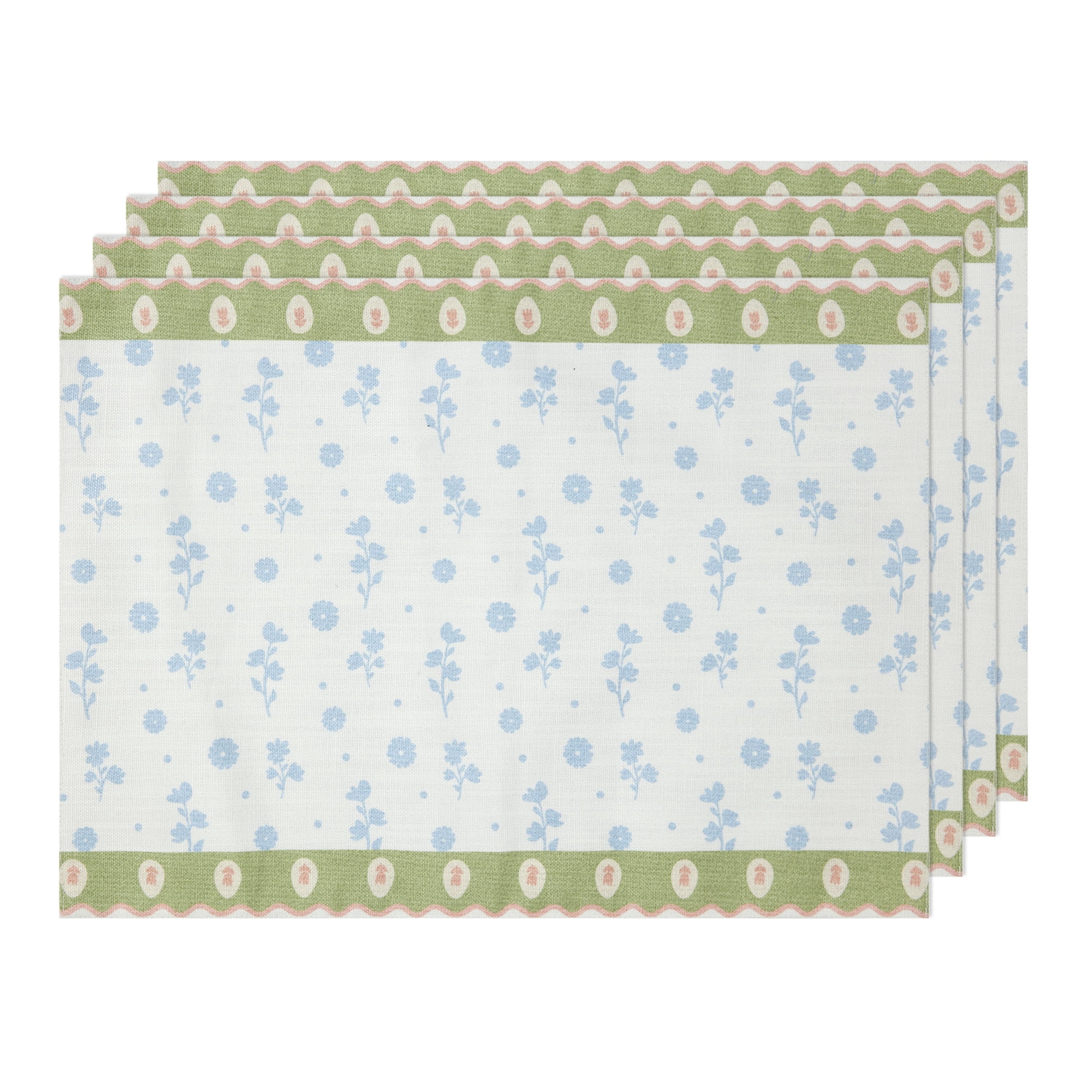 Floral 4 Pack Table Placemat Set - 14" x 19" Each - 100% Cotton, Multi-color