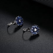 Multi-Color Flower Drop Leverback Earrings with Crystals