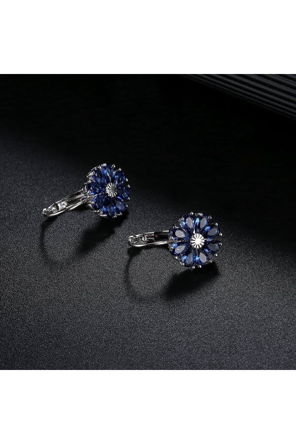Multi-Color Flower Drop Leverback Earrings with Crystals