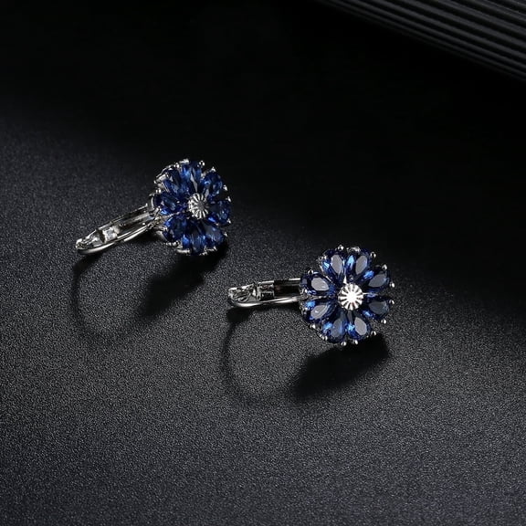 Multi-Color Flower Drop Leverback Earrings with Crystals