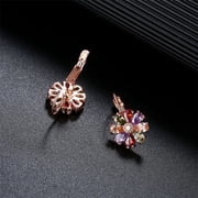 Multi-Color Flower Drop Leverback Earrings with Crystals