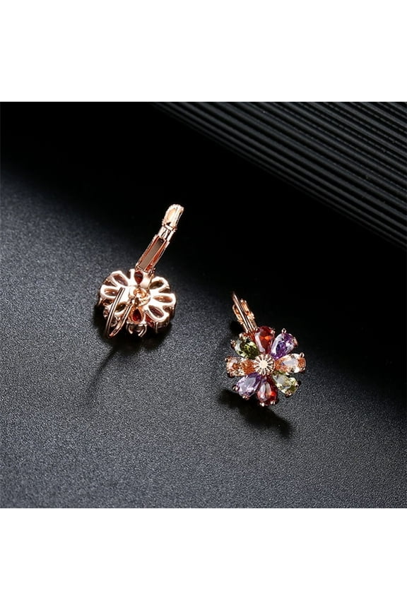 Multi-Color Flower Drop Leverback Earrings with Crystals from Swarovski