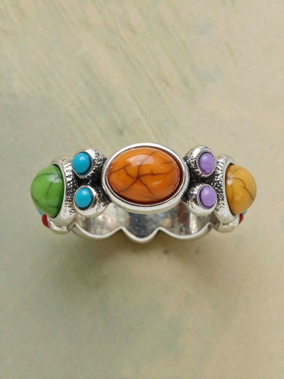 Multi-Color Gemstone Silver Ring for Women