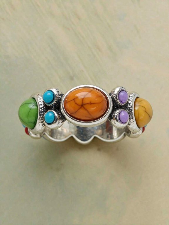 Multi-Color Gemstone Silver Ring for Women
