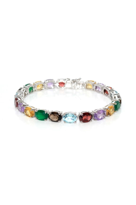 Multi Color Gemstones Bracelet Jewelry Oval Shape Stones,Silver,valentine gift for women